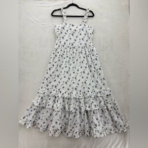 Universal Thread Womens Midi Floral Dress White Blue Size M Cottagecore Bohemian